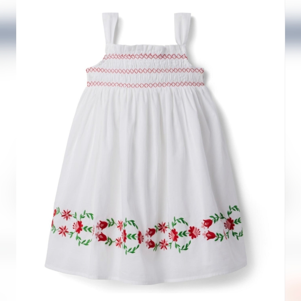 Janie and Jack White Dress with Red and Green Embroidery